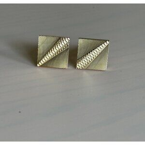 Gold-Tone Square Textured Cufflinks With Geometric Design For Men